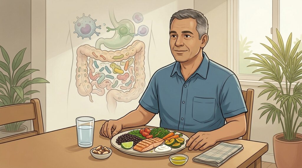 Imunidade depende de nutrientes diversos, microbiota equilibrada e hábitos consistentes.