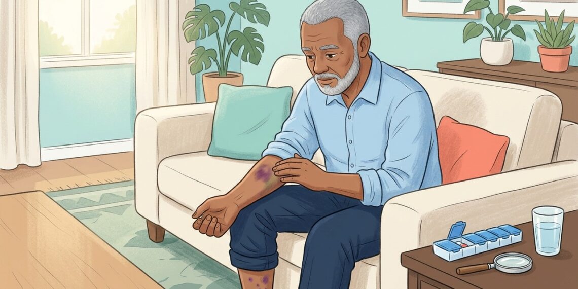 Observar pequenos hematomas nas pernas sem lembrar de batidas não é apenas pele mais sensível: pode ser sinal precoce de alteração de coagulação ou deficiência nutricional relevante