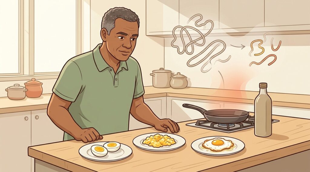 O método de preparo altera calorias, gordura adicionada e preservação dos nutrientes do ovo.