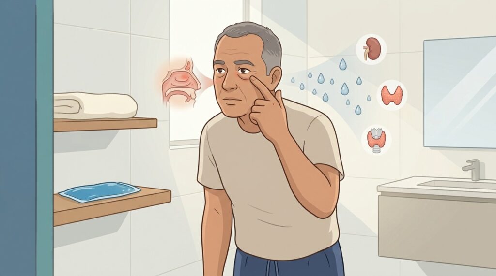Edema recorrente nas pálpebras pode estar ligado a alergias ou retenção de líquidos.