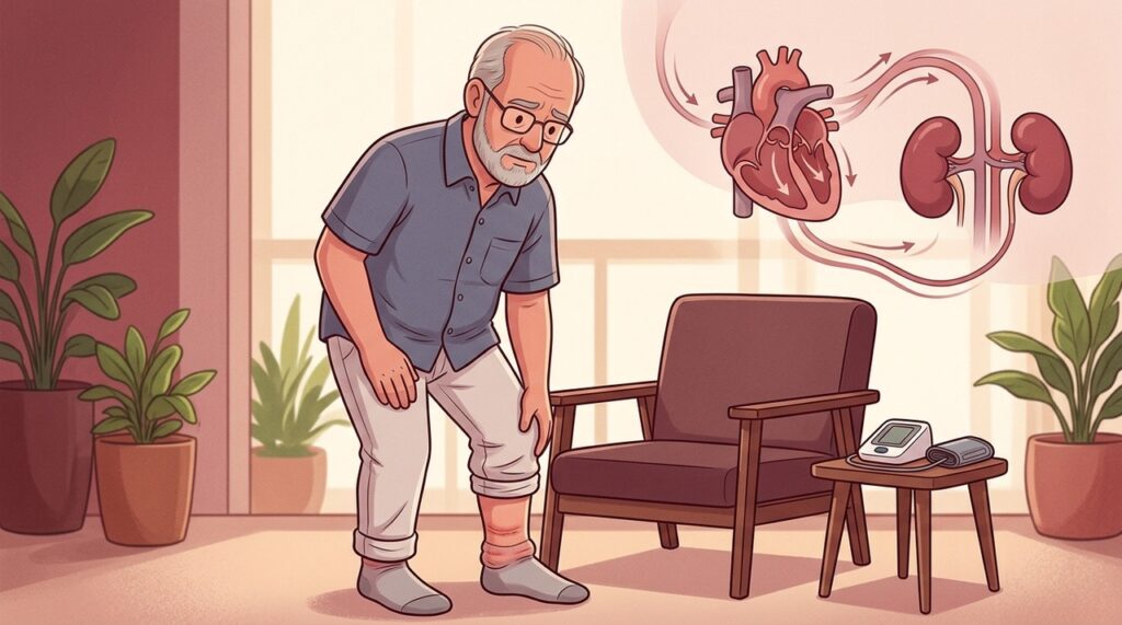 Quando o edema vem com falta de ar ou pouca urina, merece investigação médica.