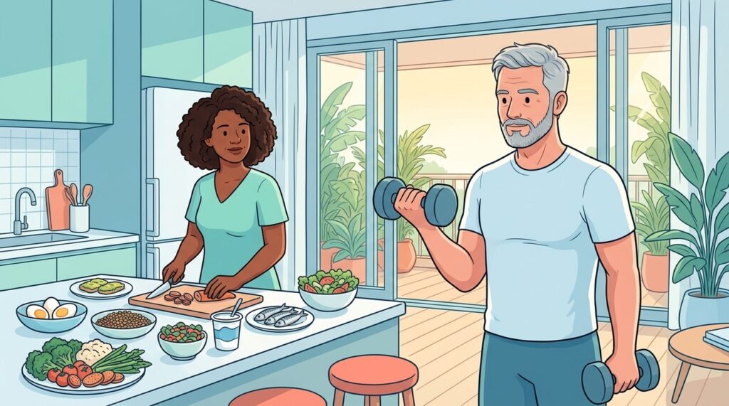 Treino de força e nutrientes essenciais protegem músculos, ossos e funcionalidade durante o envelhecimento.