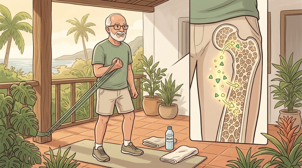 Saúde óssea envolve vitamina K2, vitamina D, alimentação adequada e exercícios regulares.