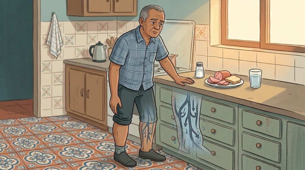Má circulação venosa e excesso de sal favorecem peso e edema nas pernas.
