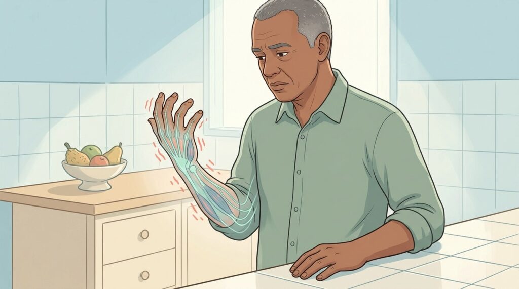 Hipocalcemia aumenta a excitabilidade dos nervos e pode provocar espasmos nas mãos.