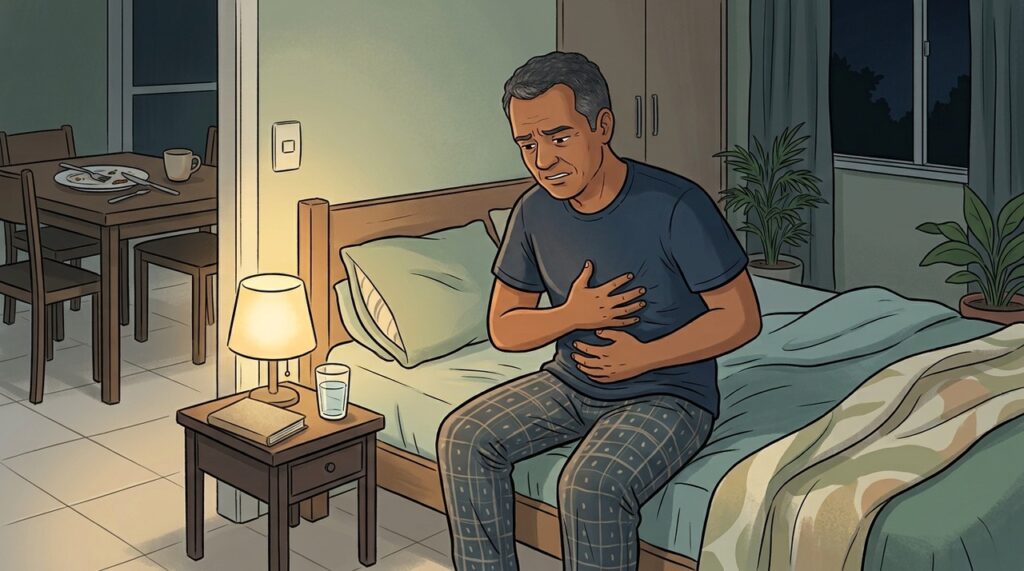 O refluxo tende a piorar à noite quando o corpo fica deitado.