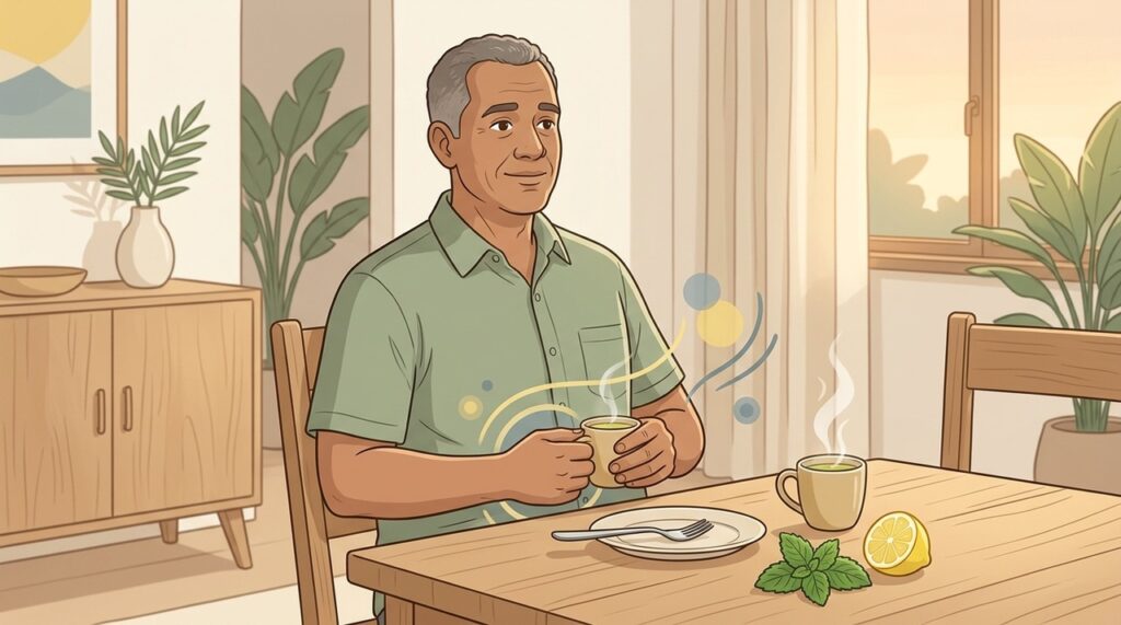 O mentol da hortelã pode ajudar no alívio de desconfortos digestivos leves.