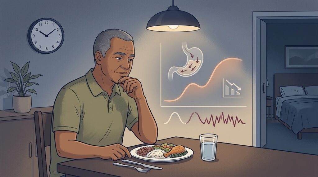 O horário do jantar influencia refluxo, glicemia e qualidade do descanso noturno.