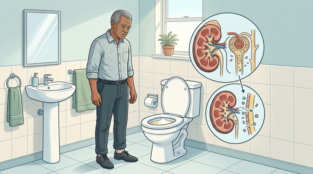 Inchaço e cansaço podem surgir quando os rins filtram menos adequadamente.