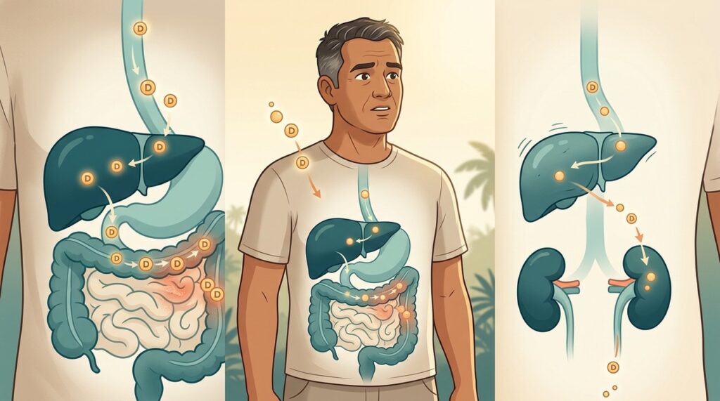 Sol suficiente nem sempre corrige a vitamina D quando há alterações digestivas.