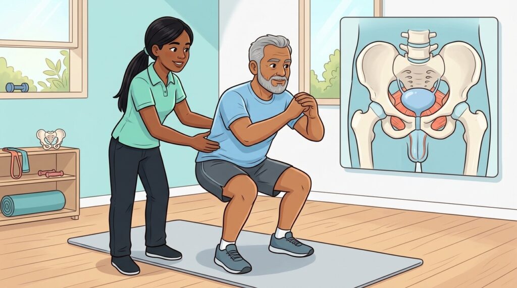Fisioterapia pélvica pode fortalecer músculos e melhorar a incontinência urinária de esforço.