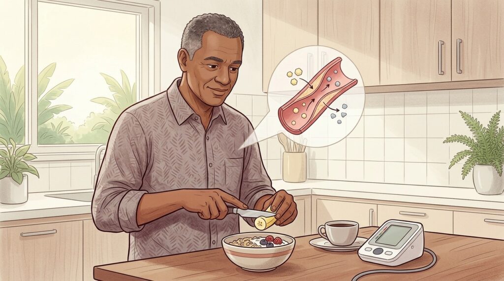 Banana e outros alimentos ricos em potássio ajudam a proteger a saúde cardiovascular.