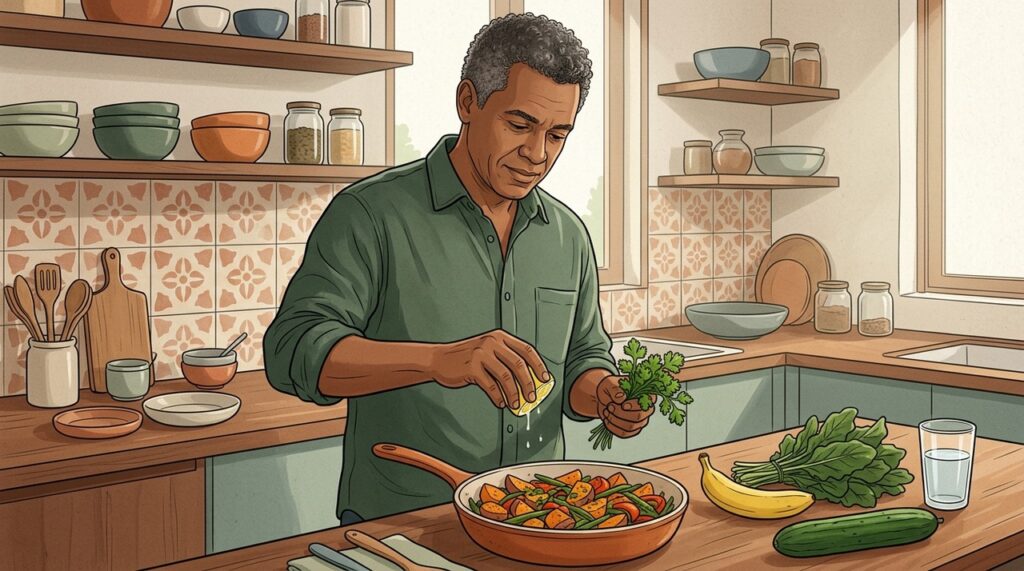 Reduzir o sal e priorizar alimentos frescos favorecem o equilíbrio de líquidos no organismo.