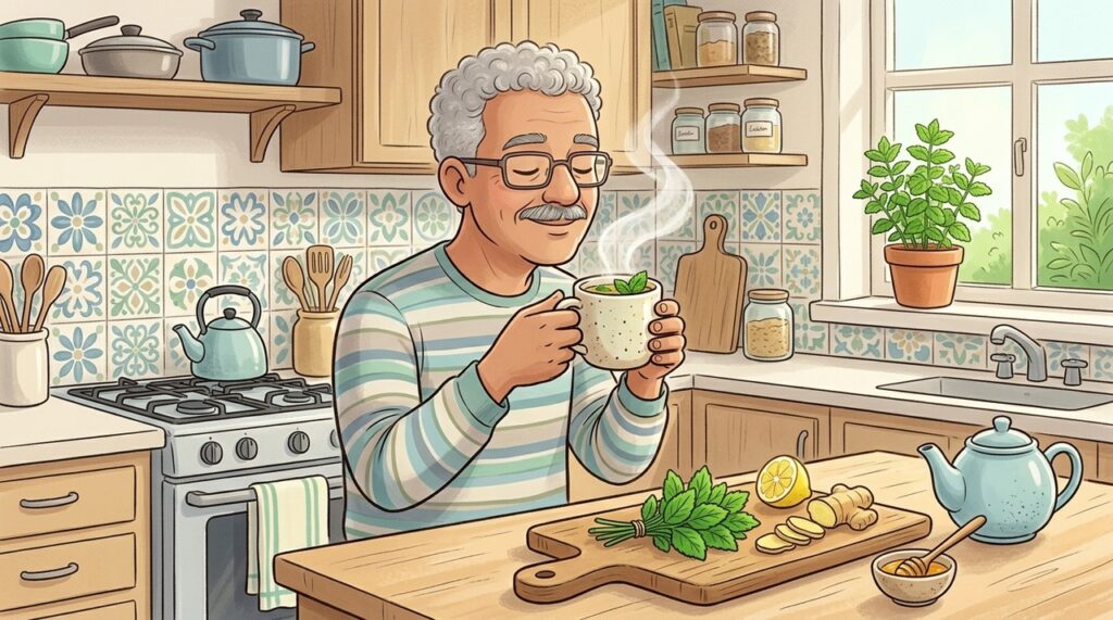 Hortelã e vapor proporcionam sensação refrescante e conforto durante a congestão nasal.
