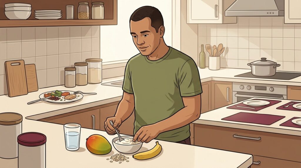 Um lanche planejado pode evitar fome excessiva antes do jantar.