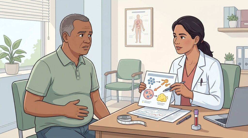 Ganho de gordura abdominal pode justificar investigação de resistência à insulina.