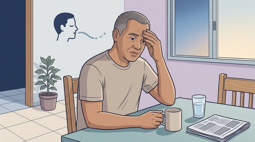 Cefaleia matinal, ronco e sonolência podem aparecer juntos na apneia do sono.