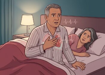 Acordar com falta de ar leve e coração acelerado no meio da noite com frequência pode ser um dos primeiros sinais de insuficiência cardíaca