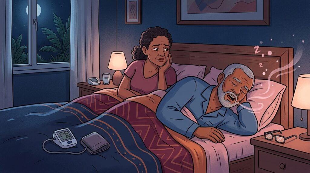 Ronco, pausas respiratórias e pressão difícil de controlar podem indicar apneia do sono.
