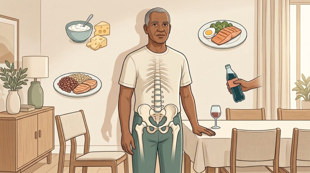Alimentação equilibrada ajuda a proteger ossos e músculos durante o envelhecimento.