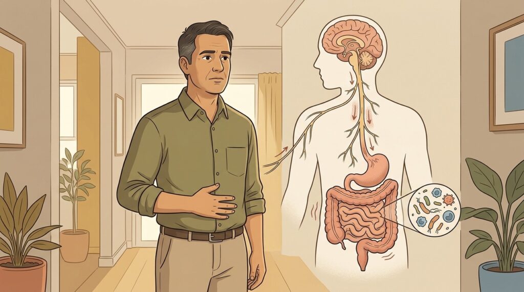 Cérebro e intestino trocam sinais que explicam sintomas digestivos em fases tensas.