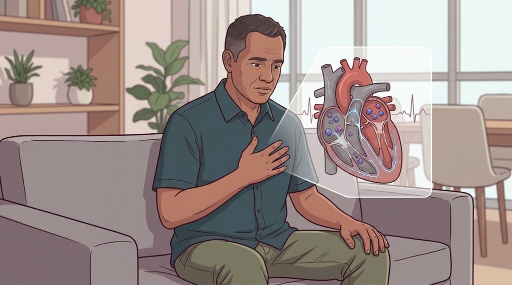 Hipocalemia pode causar fraqueza e, em quedas importantes, favorecer alterações do ritmo cardíaco.