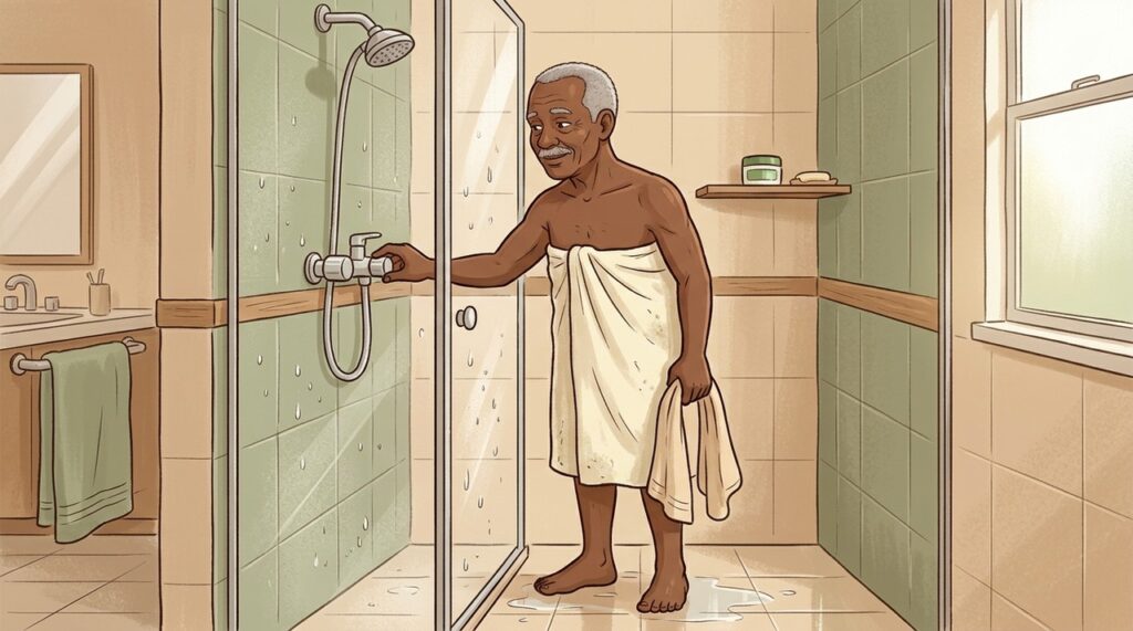 Na pele idosa, reduzir calor e tempo de banho ajuda a evitar ressecamento e coceira.