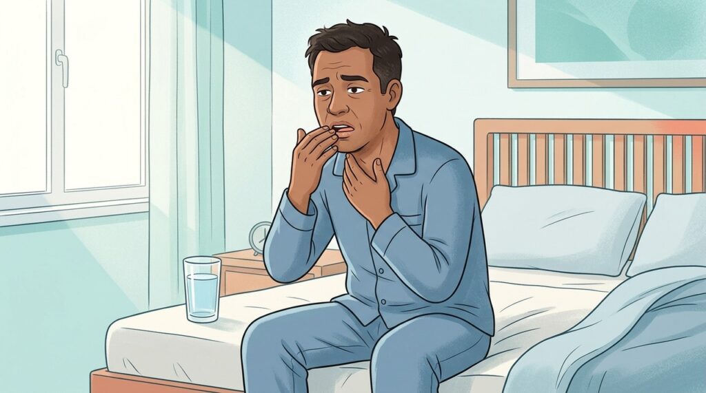 Respiração bucal, apneia e glicose alta podem ressecar a boca durante a noite.
