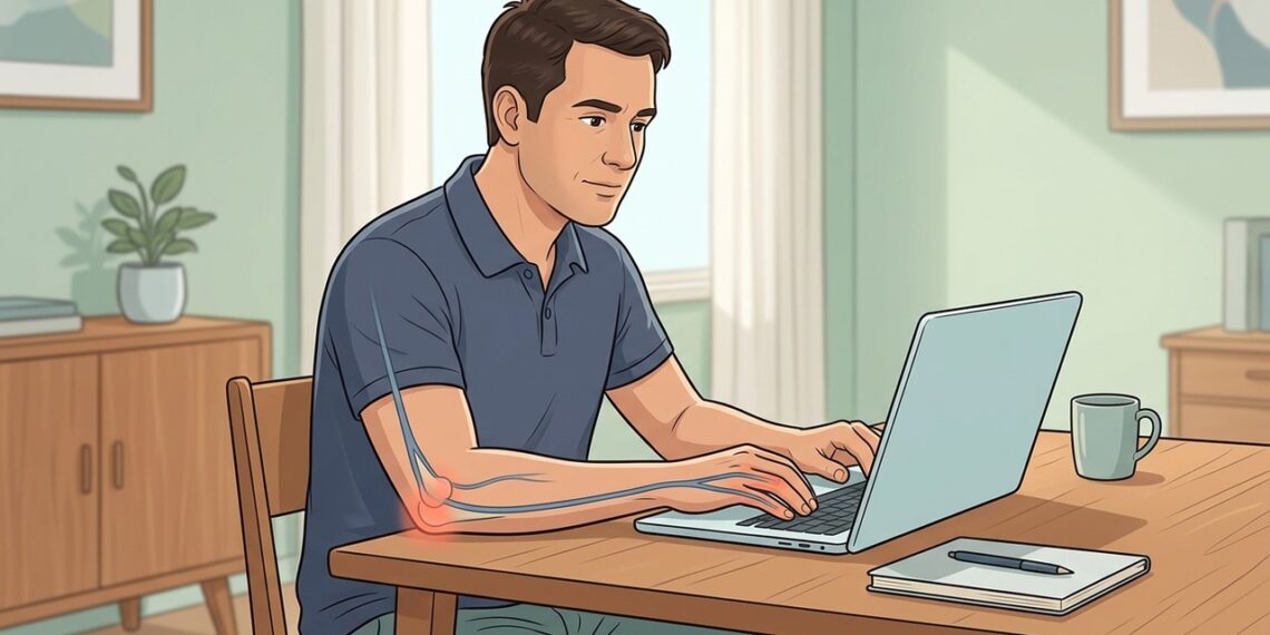 Apoiar o cotovelo na mesa por longos períodos é um hábito comum que pode contribuir para a irritação do nervo ulnar