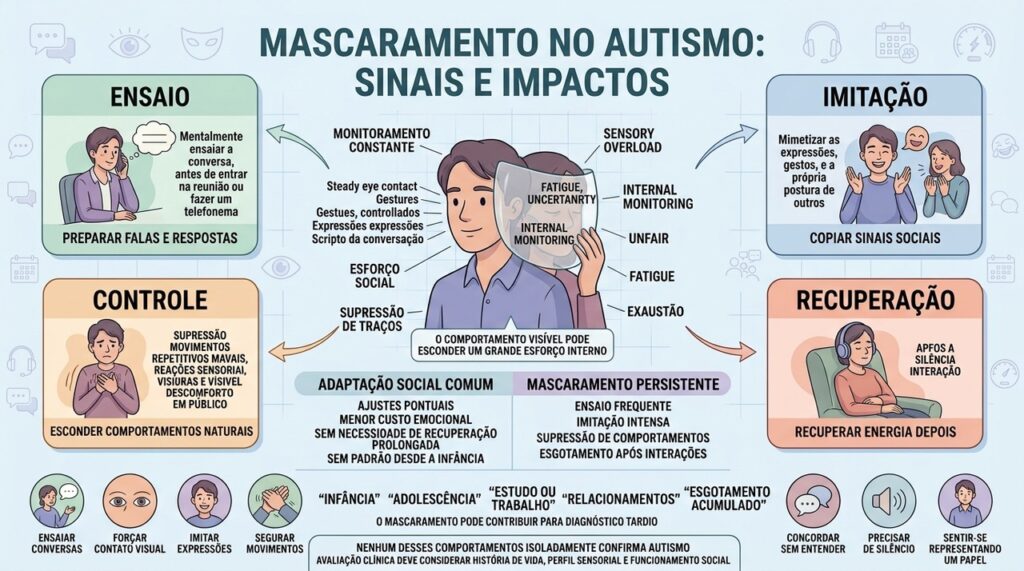Ensaio, imitação, controle e recuperação mostram o custo invisível do mascaramento.