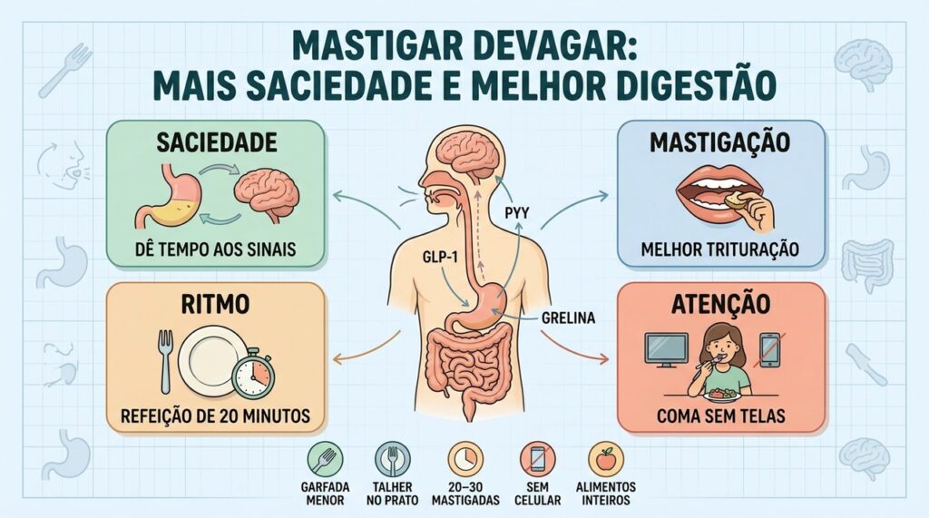 Ritmo, mastigação e atenção ajudam a transformar a refeição em uma experiência mais saciante.