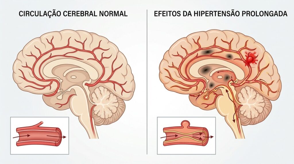 A pressão alta mantida por anos pode afetar os vasos que levam sangue e oxigênio ao cérebro.