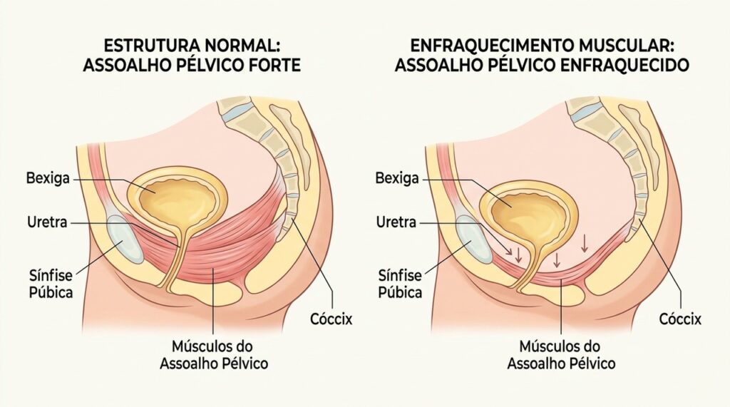 O fortalecimento do assoalho pélvico pode fazer parte do tratamento da incontinência urinária de esforço.