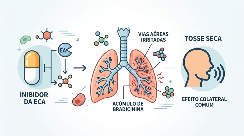 Os inibidores da ECA podem provocar tosse seca persistente em algumas pessoas.