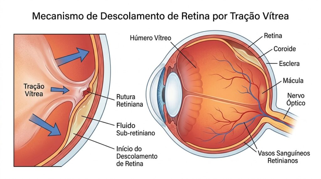 Uma ruptura na retina pode permitir seu descolamento e ameaçar a visão.