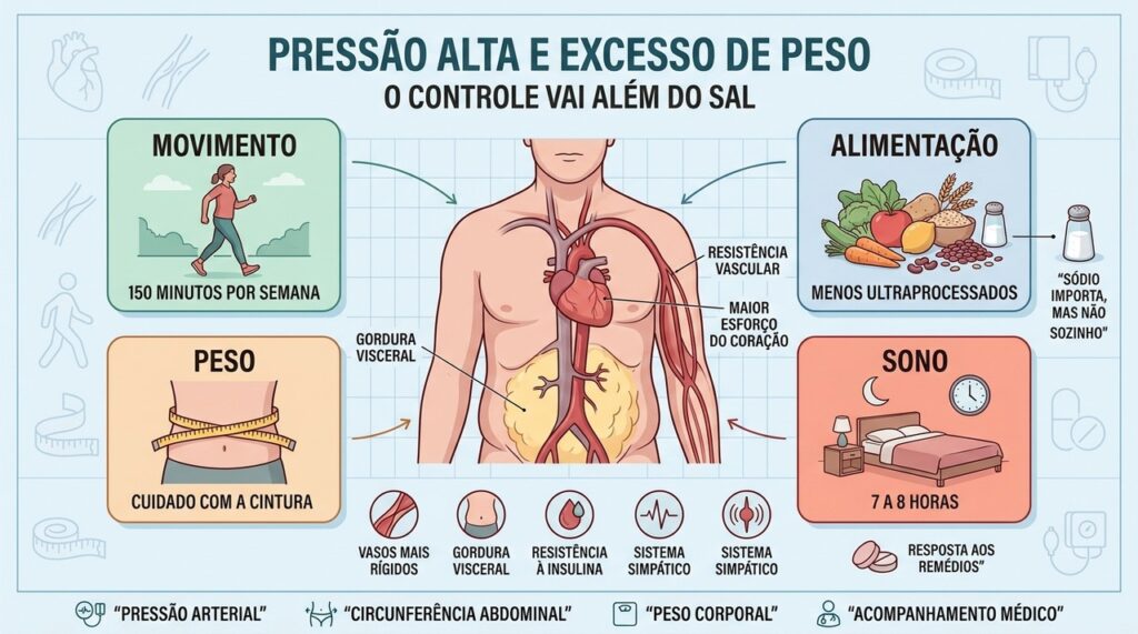 Peso, alimentação, movimento e sono atuam juntos no controle da pressão.