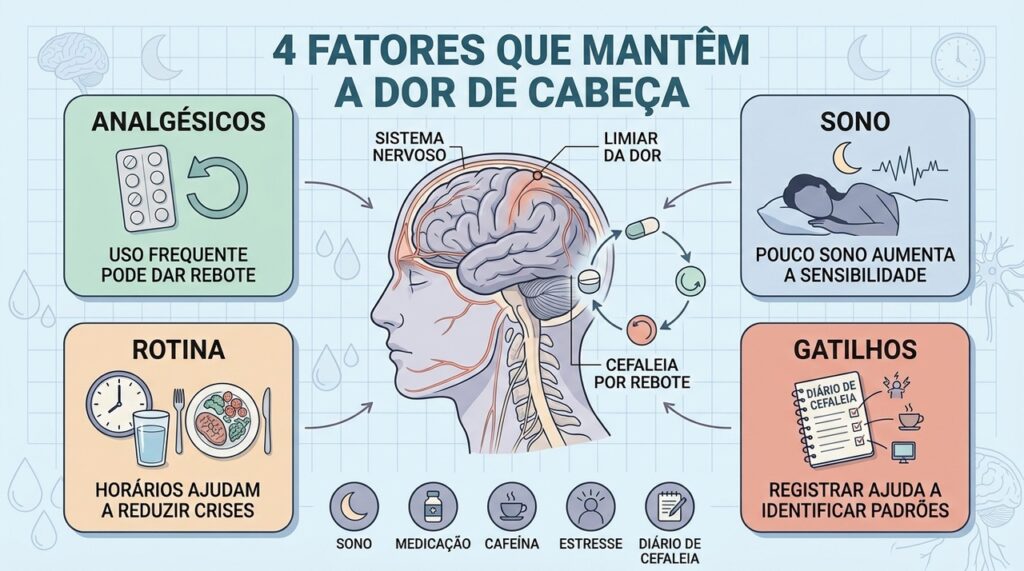 Analgésicos, sono, rotina e gatilhos ajudam a explicar a cefaleia persistente.