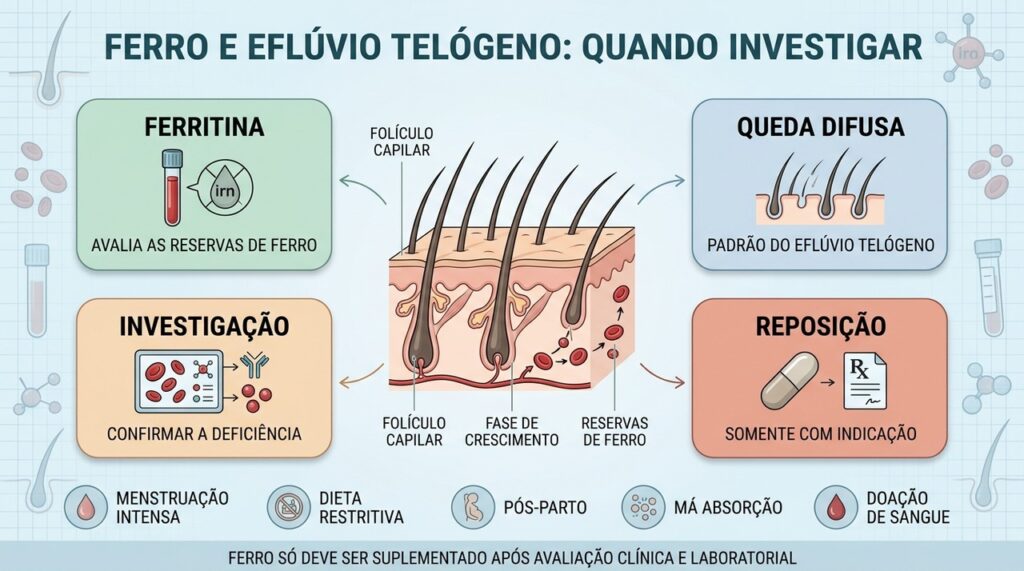 Ferritina, padrão de queda, investigação e reposição orientam o tratamento seguro.