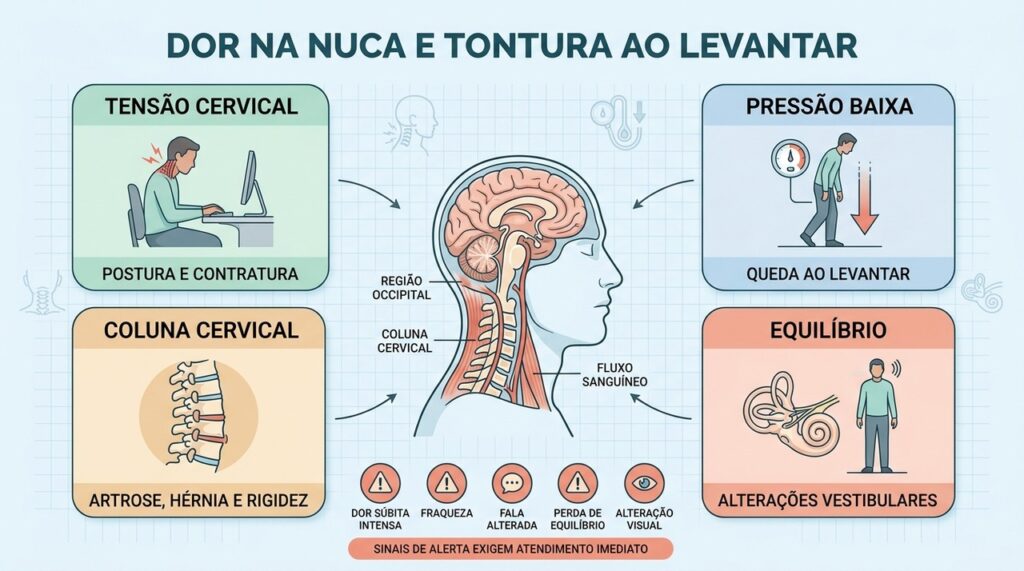 Quatro causas ajudam a entender dor na nuca acompanhada de tontura postural.