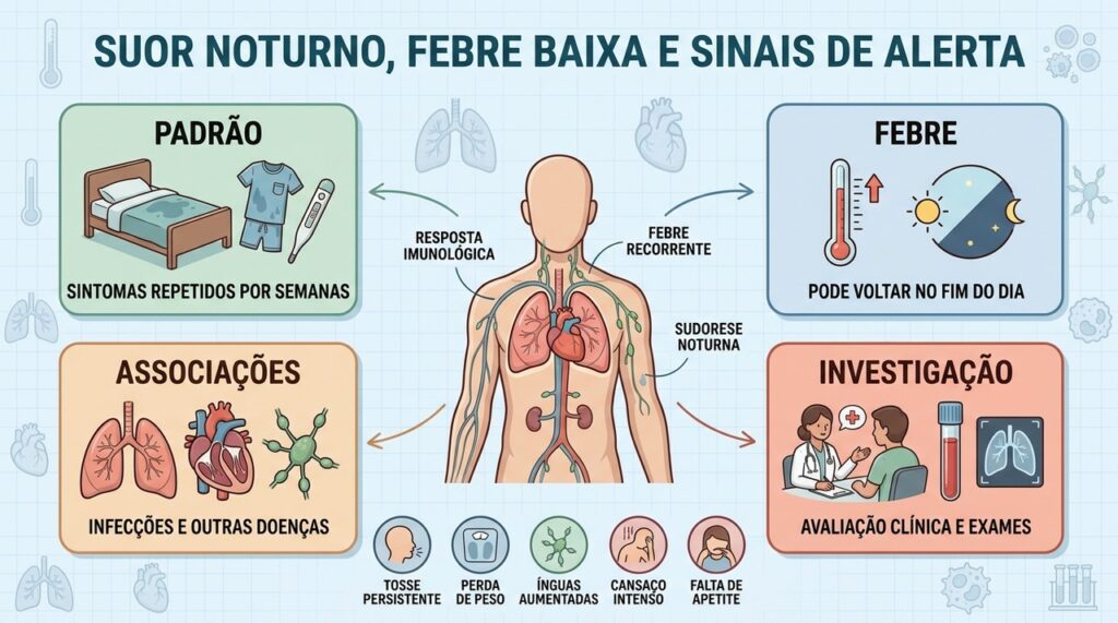 Padrão dos sintomas, febre e sinais associados orientam a investigação clínica.