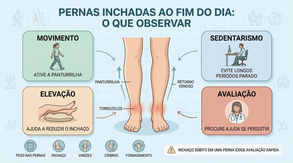 Movimento, elevação e avaliação ajudam a cuidar do inchaço nas pernas.
