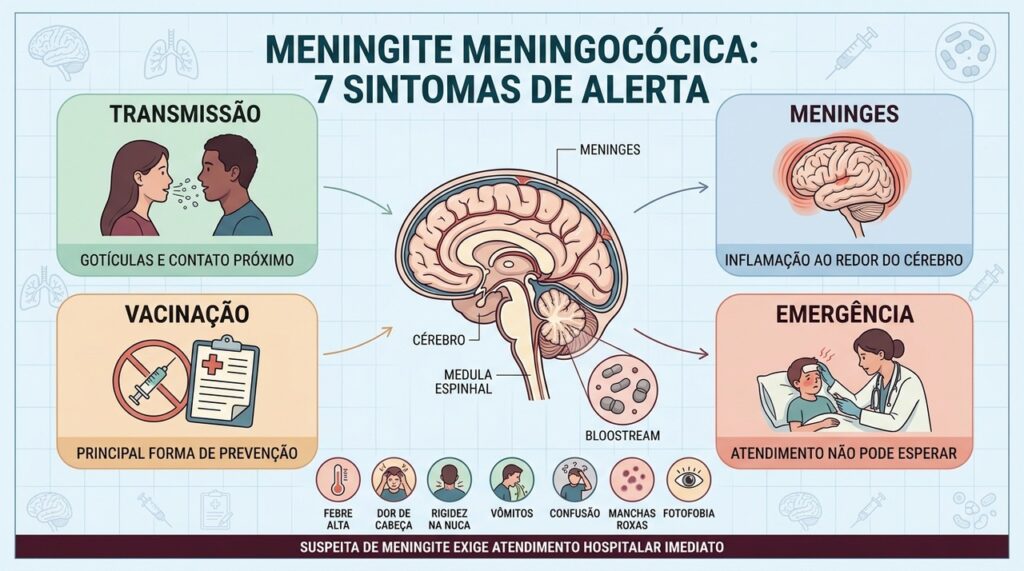 Sete sinais ajudam a reconhecer rapidamente a meningite meningocócica e sua gravidade.