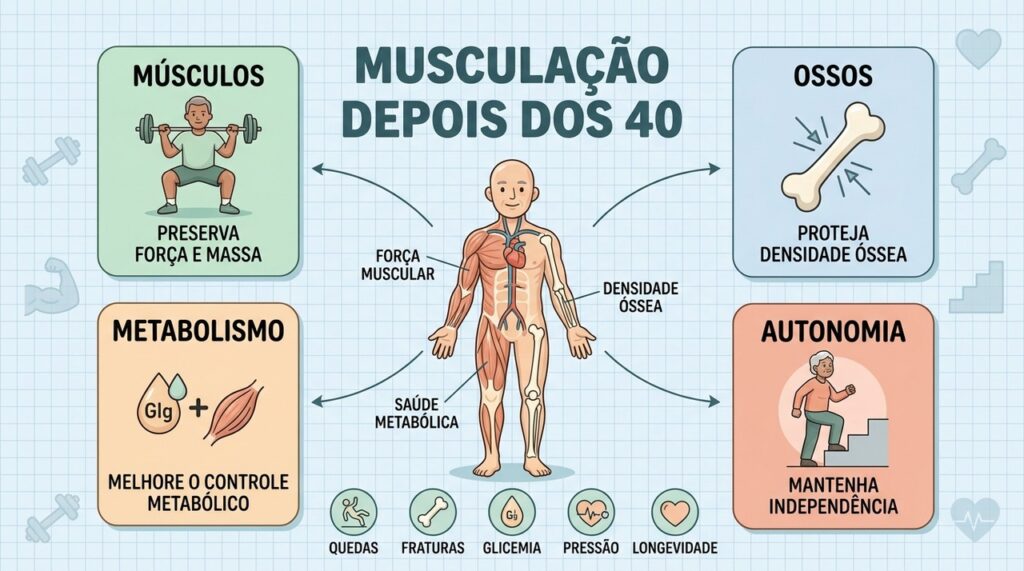 Músculos, ossos, metabolismo e autonomia são pilares da longevidade após os 40.