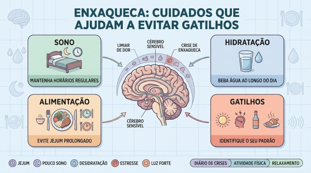 Sono, hidratação, alimentação e identificação de gatilhos formam a base do autocuidado.