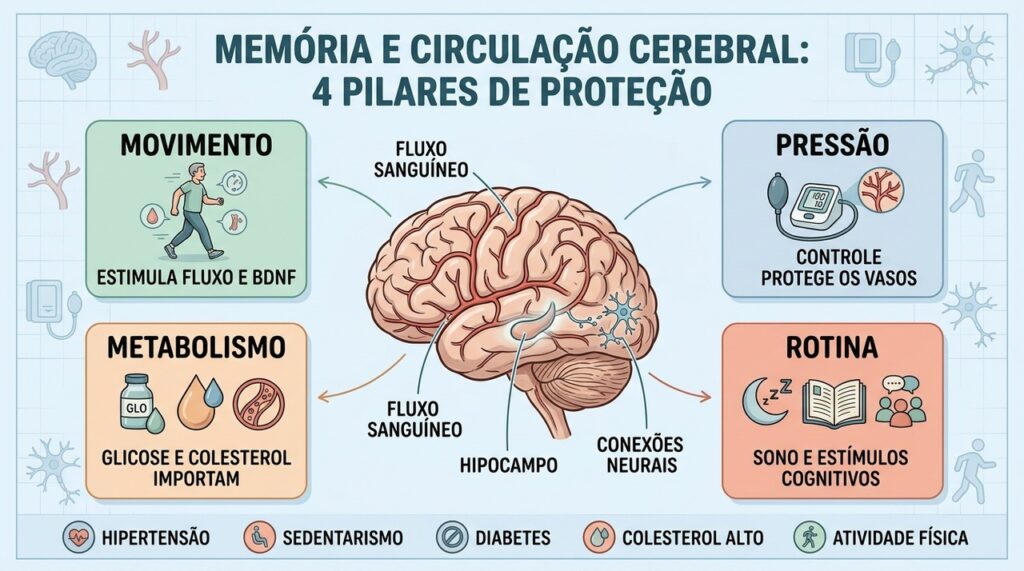 Movimento, pressão controlada, metabolismo equilibrado e boa rotina ajudam a preservar a memória.