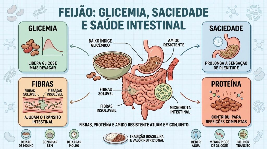 Glicemia, saciedade, fibras e proteína tornam o feijão um alimento estratégico.