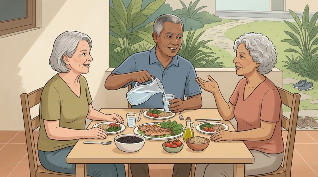 Envelhecer com autonomia também depende de alimentação, propósito e convivência social.