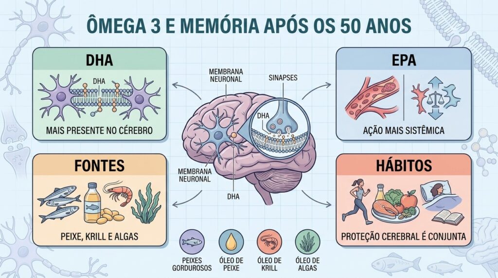 DHA, fontes marinhas e hábitos saudáveis compõem o cuidado nutricional com a memória.