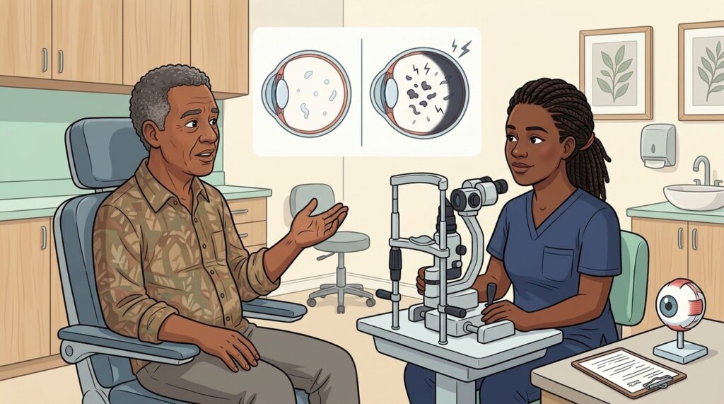 Exame com pupila dilatada permite verificar rasgos e alterações na retina.