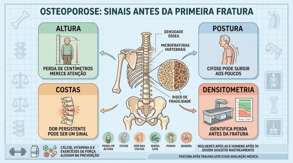Altura, postura, dor nas costas e densitometria ajudam a detectar osteoporose precoce.
